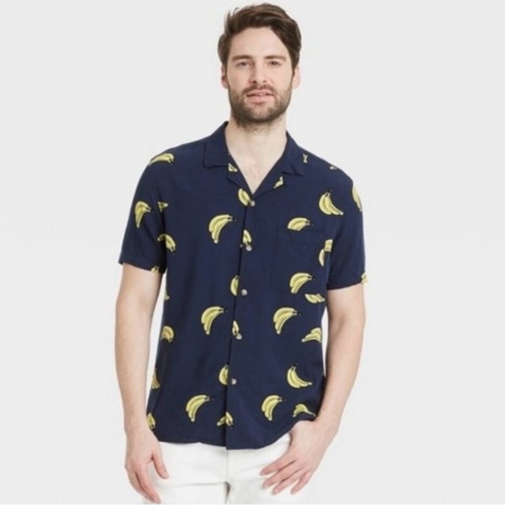 Goodfellow & Co Navy Short-Sleeve Banana Print Shirt